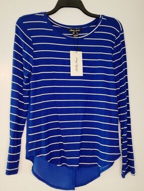 Funky Soul Sheer Back Blue Striped Long-Sleeve Top